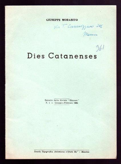Dies Catanenses - Giuseppe Morabito - copertina