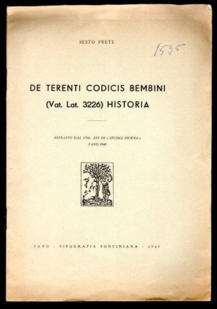 De Terenti codicis bembini (Vat. Lat. 3226) Historia - Sesto Prete - copertina