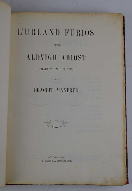 L' Urland furios d mssir Aldvigh Ariost tradutt in bulgnes da Eraclit Manfred - Ludovico Ariosto - copertina