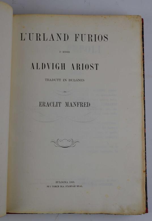 L' Urland furios d mssir Aldvigh Ariost tradutt in bulgnes da Eraclit Manfred - Ludovico Ariosto - copertina