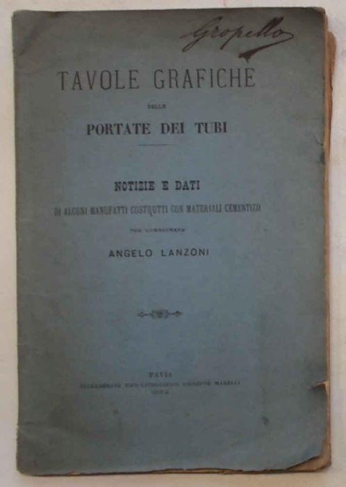 Tavole grafiche delle portate dei tubi. Notizie e dati di alcuni manufatti costruiti con materiali cementiferi - Angelo Lanzoni - copertina