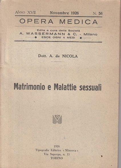 Matrimonio e Malattie Sessuali - Nicola A. De Carlo - copertina