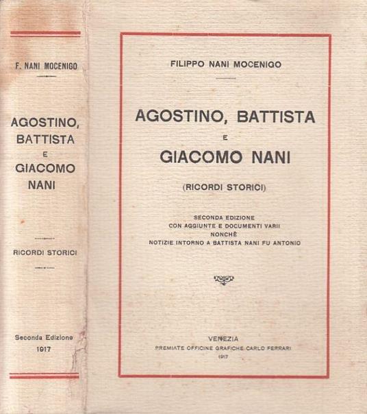 Agostino Battista Giacomo Nani Ricordi Storici - Filippo Nani - copertina