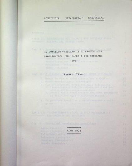 Il Concilio Vaticano II di fronte alla problematica del sacro e del secolare - Renato Tisot - copertina