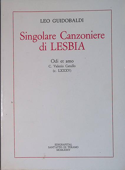 Singolare Canzoniere di Lesbia - copertina