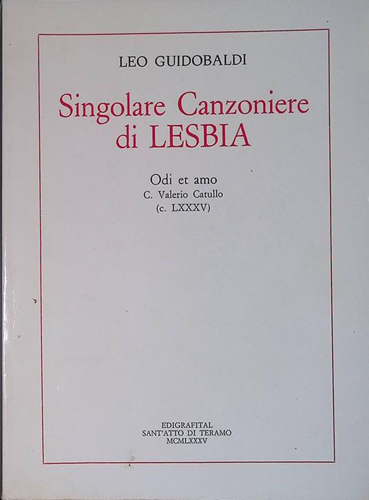 Singolare Canzoniere di Lesbia - copertina