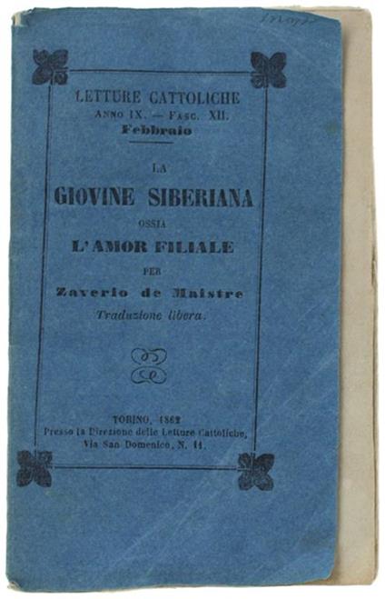 La Giovine Siberiana Ossia L'amor Figliale - Xavier de Maistre - copertina