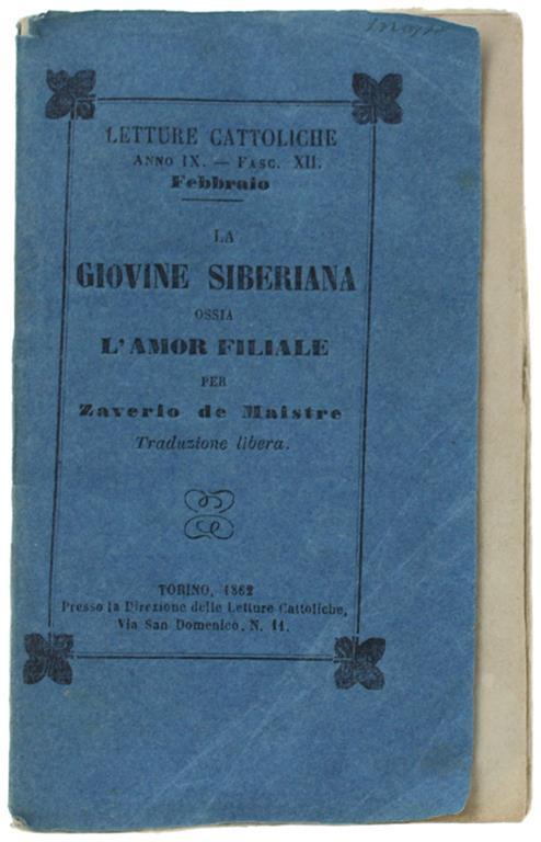 La Giovine Siberiana Ossia L'amor Figliale - Xavier de Maistre - copertina