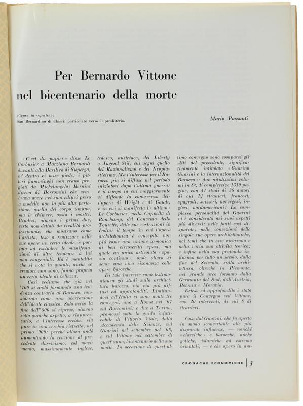 Per Bernardo Vittone Nel Bicentenario Della Morte. (Stralcio)