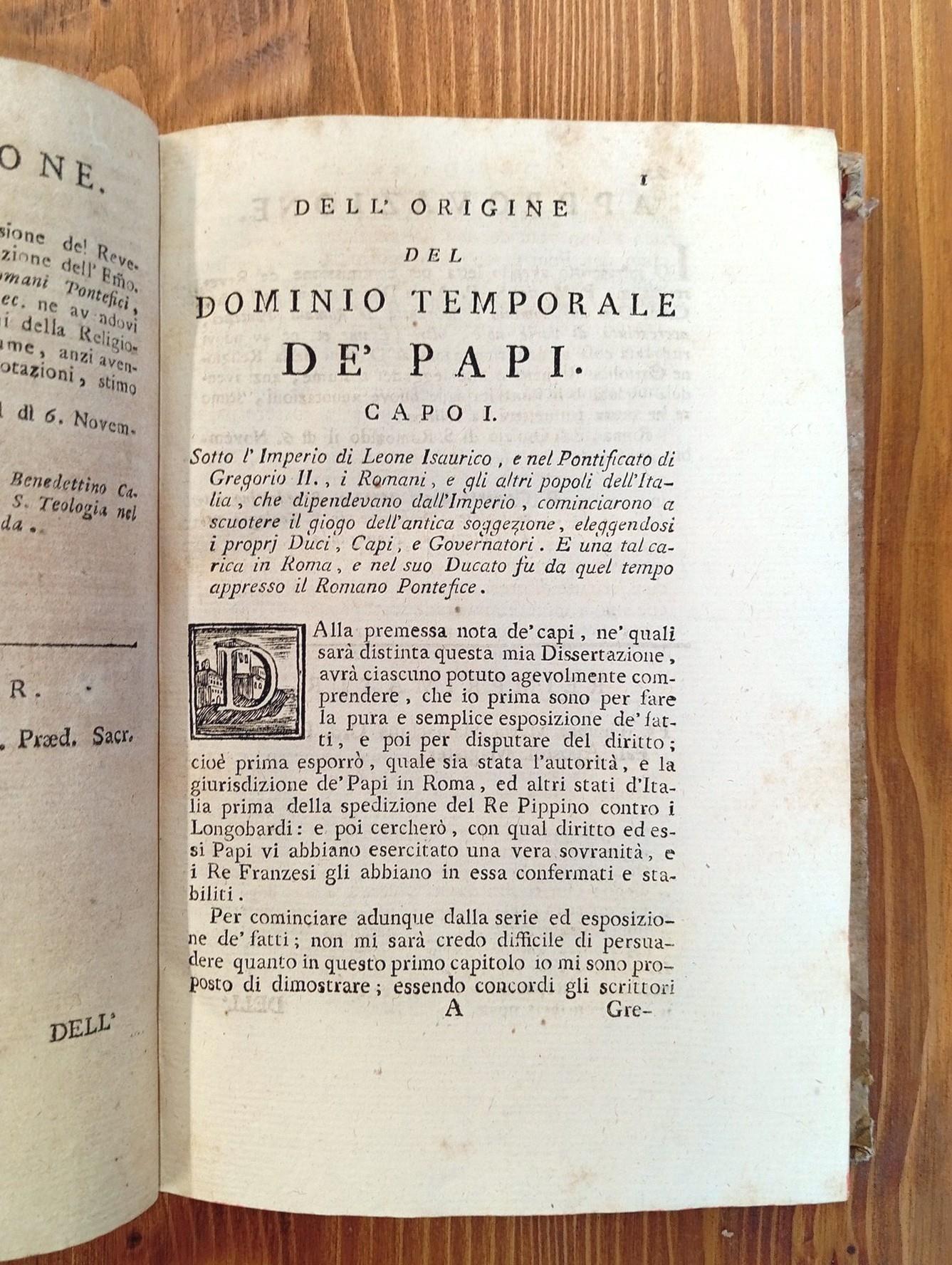 Della Origine Del Dominio e Della sovranità de' Romani Pontefici Sopra Gli Stati Loro Temporalmente Soggetti