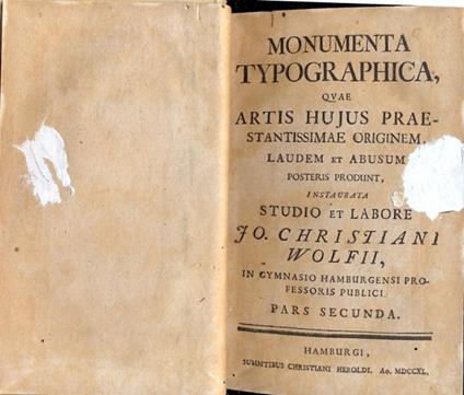Monumenta typographica, quae artis hujus praestantissimae originem, laudem et abusum posteris produnt - copertina