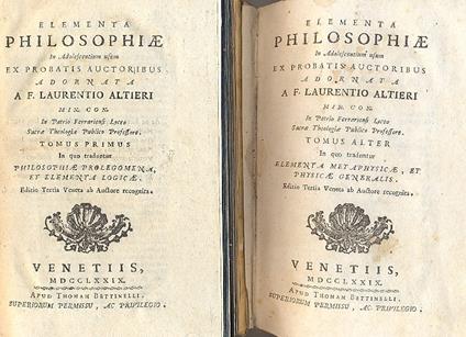 Elementa Philosophiae in adolescentium usum probatis auctoribus. Editio tertia veneta - copertina
