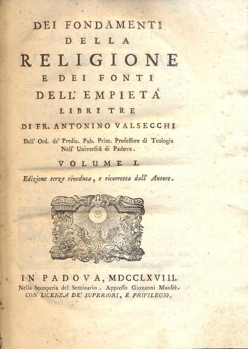 Dei Fondamenti della Religione e dei Fonti dell'Empietà - Antonio Valsecchi - copertina