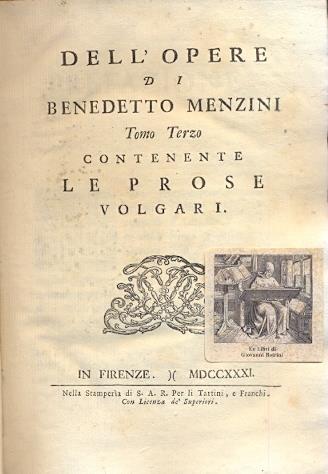 Dell'opere - Benedetto Menzini - copertina
