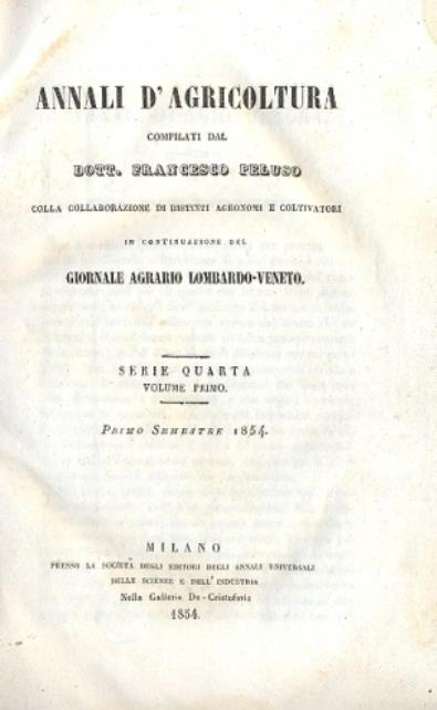 Annali d'agricoltura. In continuazione del Giornale Agrario Lombardo - Veneto - Francesco Peluso - copertina