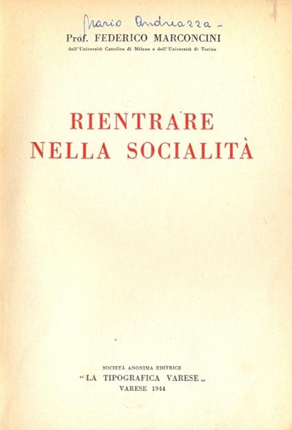 Rientrare nella Socialità - Federico Marconcini - copertina