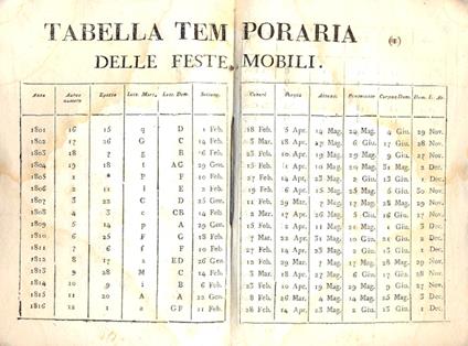 Tabella temporaria delle feste mobili per tutto il secolo XIX - copertina
