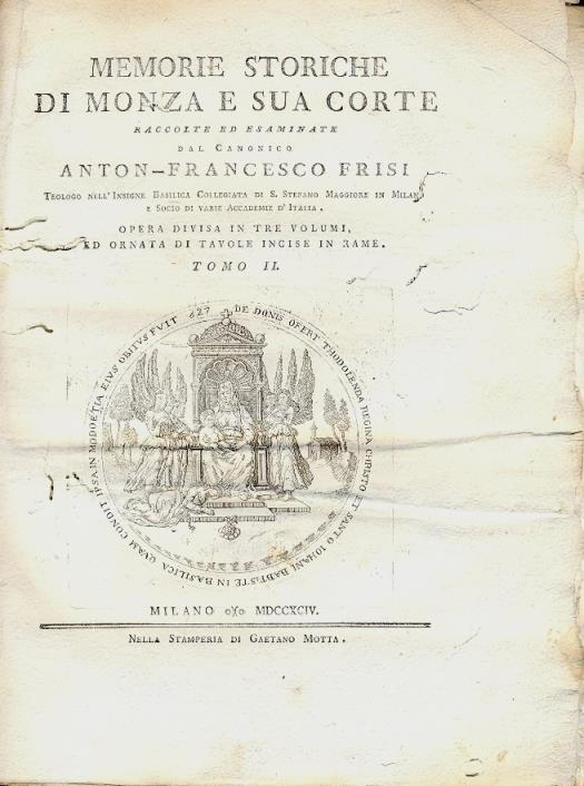 Memorie storiche di Monza e sua corte. Opera divisa in tre volumi ed ornata di tavole incise in rame. Volume II - copertina