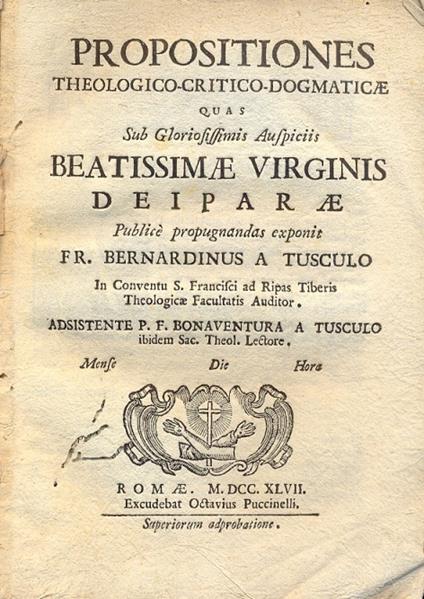 Propositiones Thelogico - Critico - Dogmaticae - copertina