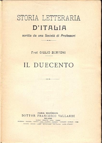 Il Duecento (Storia Letteraria d'Italia) - Giulio Bertoni - copertina