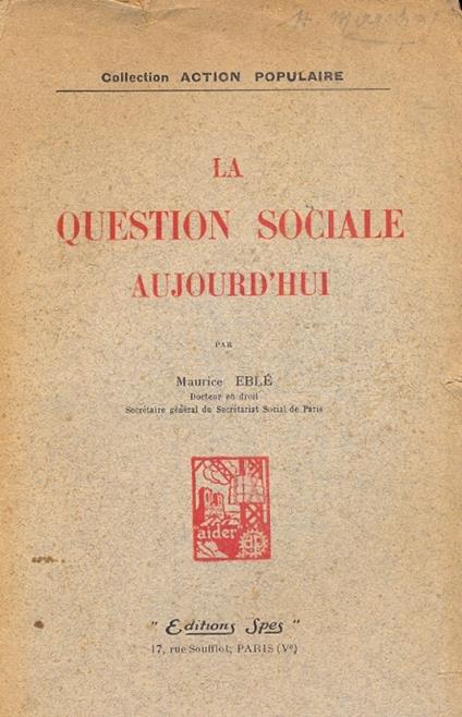 La question sociale aujourd'hui - copertina