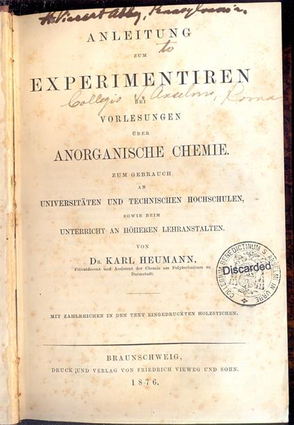 Anleitung zum experimentiren bei vorlesungen uber anorganische chemie - copertina