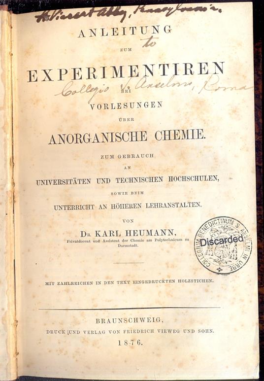 Anleitung zum experimentiren bei vorlesungen uber anorganische chemie - copertina