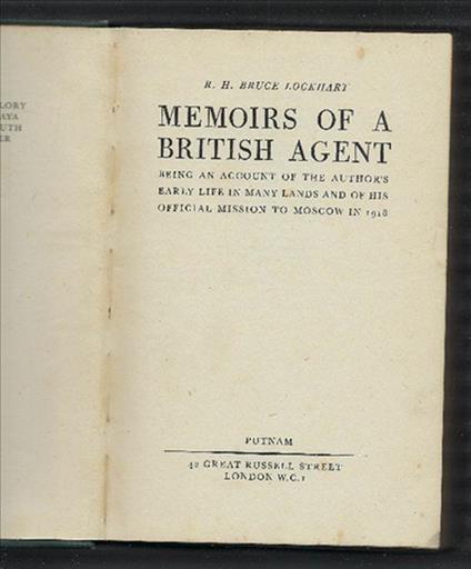 Memoirs Of A British Agent - Bruce Lockhart - copertina