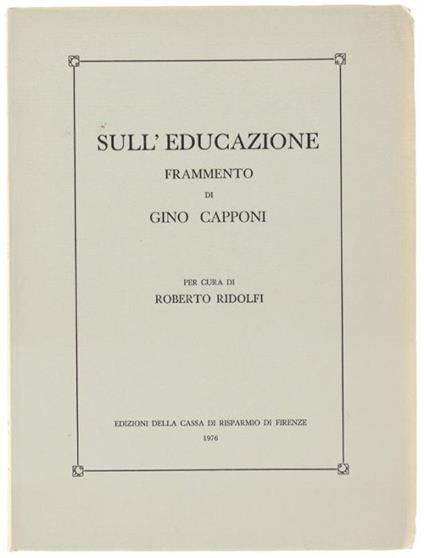 Sull'educazione. Frammento - Gino Capponi - copertina