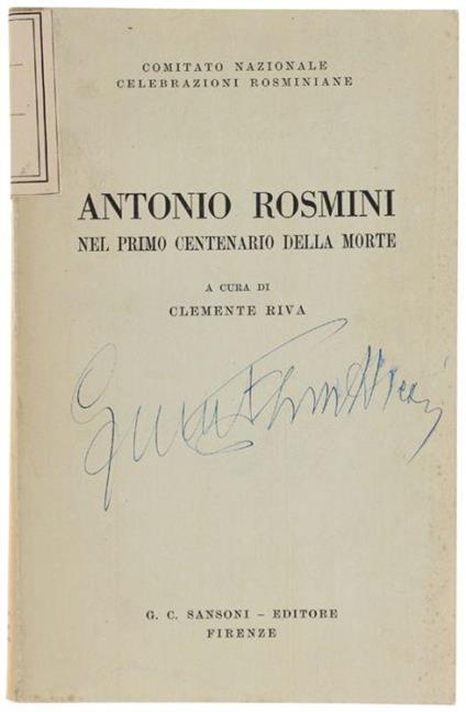 Antonio Rosmini Nel Primo Centenario Della Morte - Clemente Riva - copertina