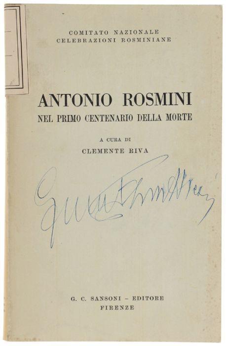 Antonio Rosmini Nel Primo Centenario Della Morte - Clemente Riva - copertina