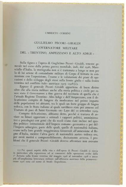 Guglielmo Pecori-Giraldi Governatore Militare Del "Trentino, Ampezzano E Alto Adige" - Umberto Corsini - copertina