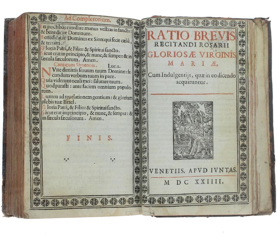 Officium B. Mariae Virginis, Nuper Reformatum, & Pij 5. Pont. Max. Iussu Editum. Cum Indulgentiis. Accessere Psalmi Qui In Vesperis & Completorijs Per Totum Anni Circulm In Dominicis Dicuntur, Cum Rosario B. Mariae Virginis