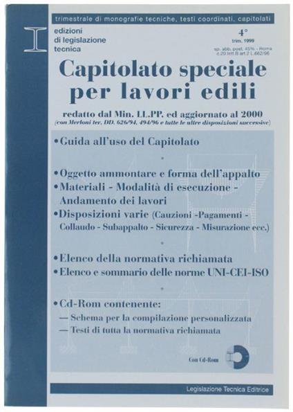 Capitolato Speciale Per Lavori Edili. Allegato Cd-Rom - copertina
