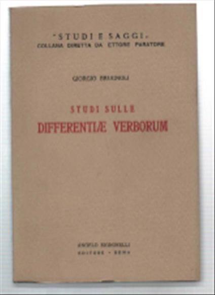Studi Sulle Differentiae Verborum - Giorgio Brugnoli - copertina