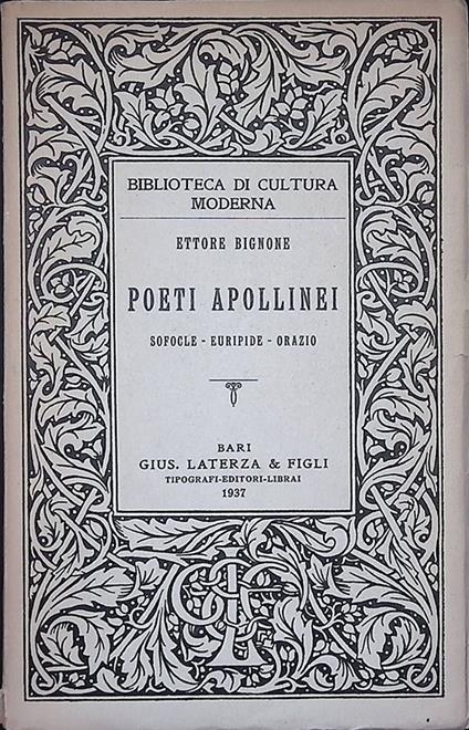 Poeti Apollinei. Sofocle - Euripide - Orazio - Ettore Bignone - copertina