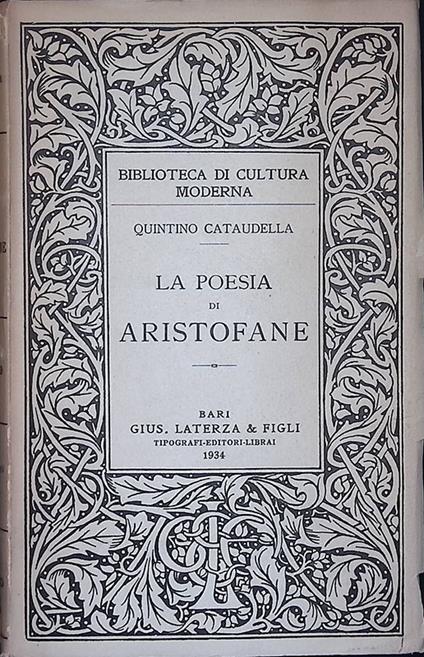 La poesia di Aristofane - Quintino Cataudella - copertina