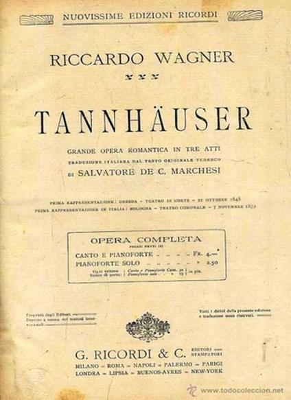 Tannauser. Opera completa. Partitura comp - Richard Wagner - copertina