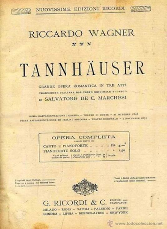 Tannauser. Opera completa. Partitura comp - Richard Wagner - copertina