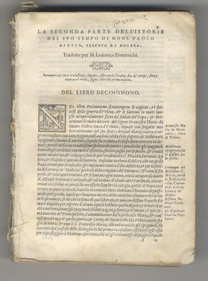 [Delle istorie di mons. Giovio. Seconda parte. Con una Selva di varia istoria, nella quale si ha notitia delle cose più rare, che sono state ricordate sommariamente dal Giovio. Et un'indice de' nomi antichi, e moderni delle città, castella, provincie - Paolo Giovio - copertina