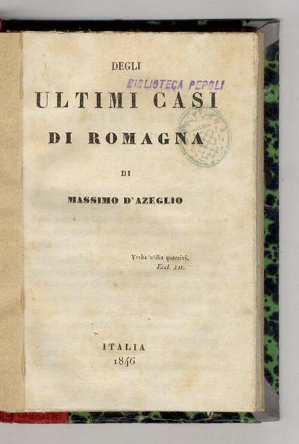 Degli ultimi casi di Romagna - Massimo D'Azeglio - copertina