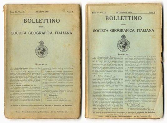 Bollettino della Società Geografica Italiana. Serie IV, vol. X. Num. 8 e num. 9. Agosto 1909 e settembre 1909 - copertina