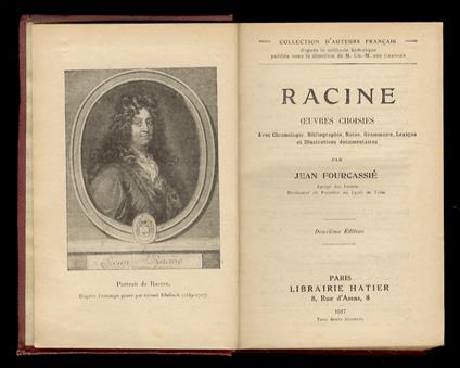 Oeuvres choisies. Avec chronologie, Bibliographie, Notes, Grammaire, Lexique et Illustrations documentaires par Jean Fourcassié. 2ème édition - Jean Racine - copertina