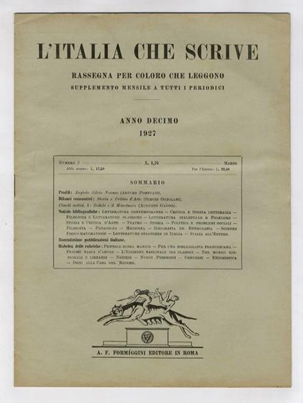 ITALIA (L') che scrive. Anno decimo. 1927. Dal n. 1 al n. 7 dal n. 9 al n. 12. [Manca il n. 8] - copertina