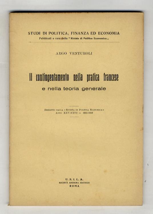 Il contingentamento nella pratica francese e nella teoria generale - copertina