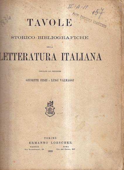Tavole Storico-Bibliografiche Della Letteratura Italiana - Giuseppe Finzi - copertina