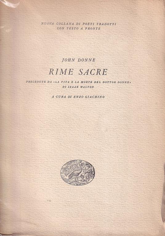 Rime Sacre Precedute Da La Vita e La Morte Del Dottor Donne Di Izaak Walton - John Donne - copertina