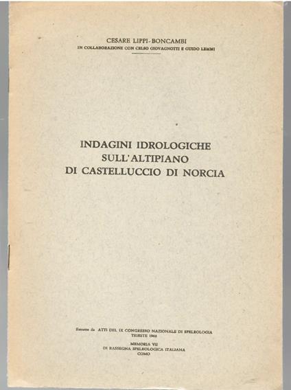 Indagini Idrogeologiche Sull'altipiano Di Castelluccio Di Norcia - Cesare Lippi Boncambi - copertina