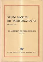 Studi Micenei Ed Egeo Anatolici Fascicolo XXIV. In Memoria di Piero Meriggi 1899-1982