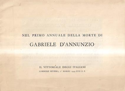 Nel Primo Annuale Della Morte Di Gabriele D'Annunzio - copertina